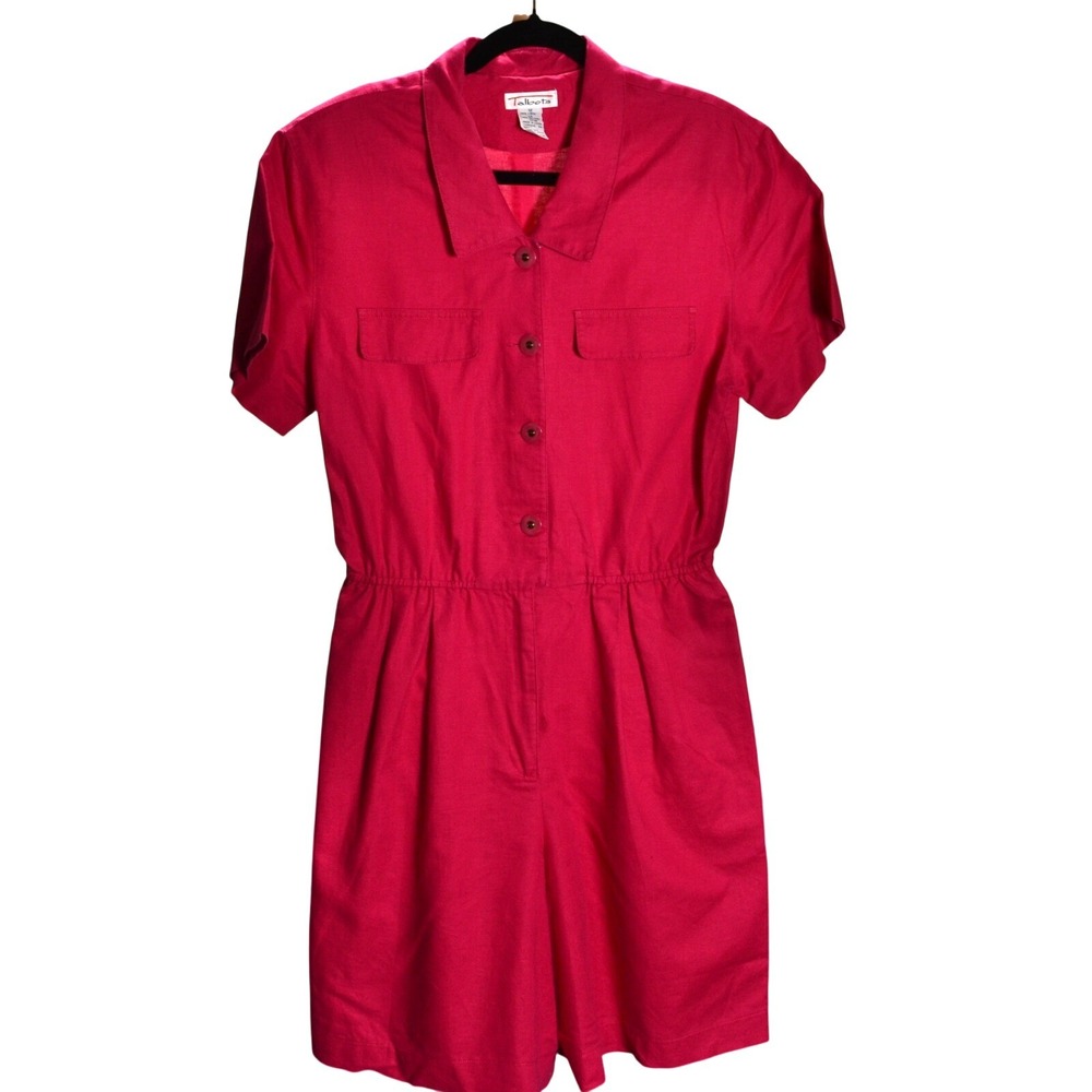 Talbots Casual Minimalist casual summer Button Front Romper Bright Coral Pink